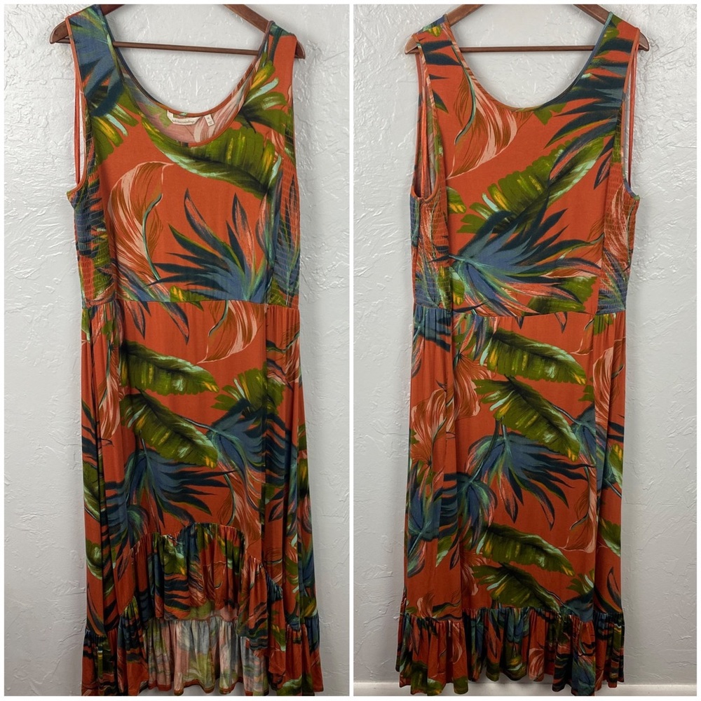 Soft Surrounding Fabiana Rouille Palms Hi
Low Jersey Ruffle Hem Maxi Dress 1X